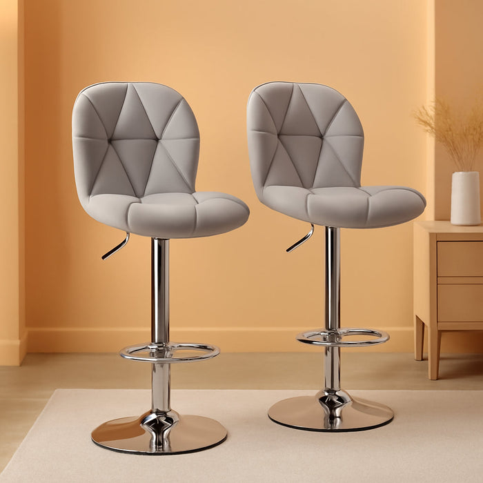 Grey Bar Stools Set of 2, PU Leather Bar Chairs with Backrest, Height Adjustable Swivel Island Stools for Bar, Kitchen Counter, Light Grey