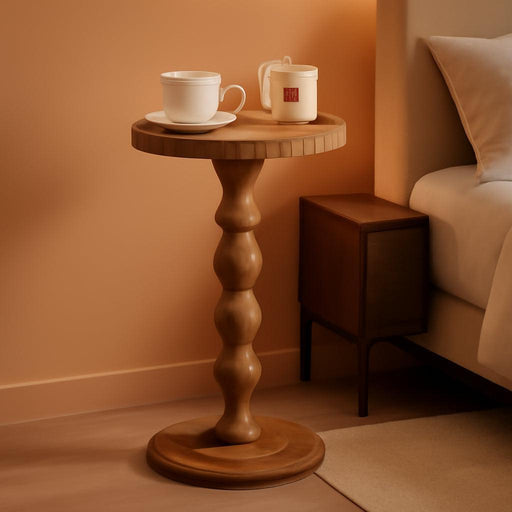 Small Side Table, Rubberwood‌ Drink Table for Small Spaces, Solid Wood Pedestal Tables, round End Tables for Living Room, Bedroom, Corners, and Office (Brown, 9.4 Inch)