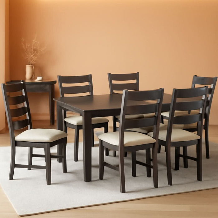 Rokane 7-Piece Dining Room Table Set with 6 Upholstered Chairs - Brown Wood 20" Rectangular Table & Chair Set for Kitchen Dining Room
