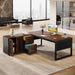 63-Inch L-Shaped Executive Desk, Modern Office Desk with Mobile File Cabinet, Large Executive Desks with Drawer, Business Furniture for Home Office, Dark Walnut & Black
