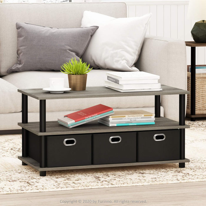 Turn-N-Tube Coffee Table, 31.22D X 15.5W X 15.8H In, French Oak Grey/Black/Black