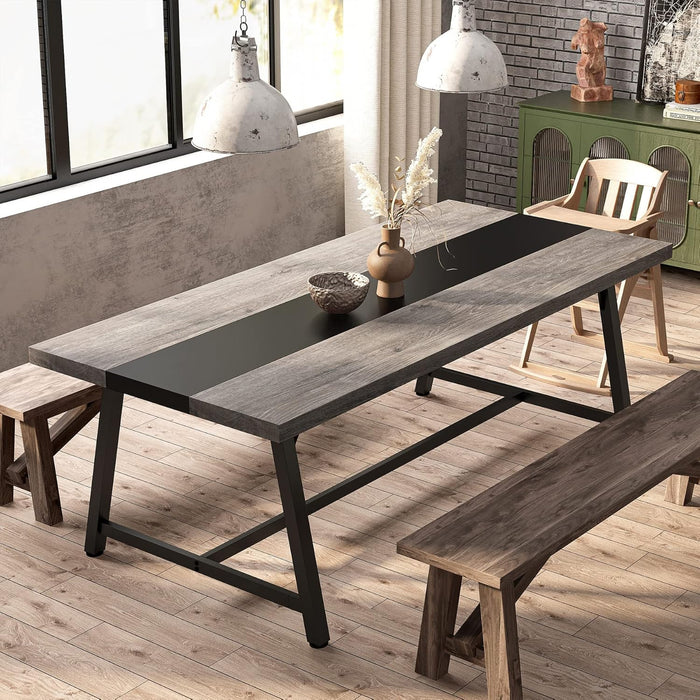 Dining Table for 8 People, 70.87-Inch Rectangular Wood Kitchen Table with Strong Metal Frame, Industrial Large Long Dining Room Table for Big Family (Gray, No Chair)