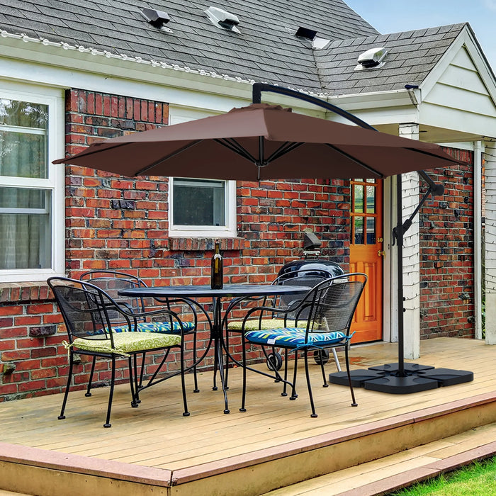 10Ft Heavy Duty Patio Hanging Offset Cantilever Patio Umbrella W/ Base Included, Brown