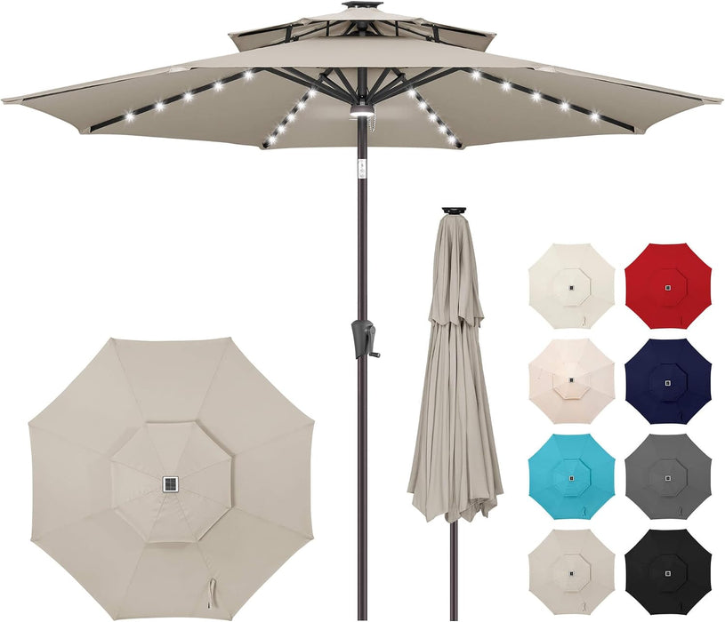 Solar Patio Umbrella Outdoor with Centre Light, 9 Ft Taupe
