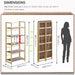 No Assembly Folding Bookshelf Book Shelves, 5-Tier 62.2"" H Collapsible Foldable Bookcase Storage Industrial Shelf for Living Room Bedroom Office