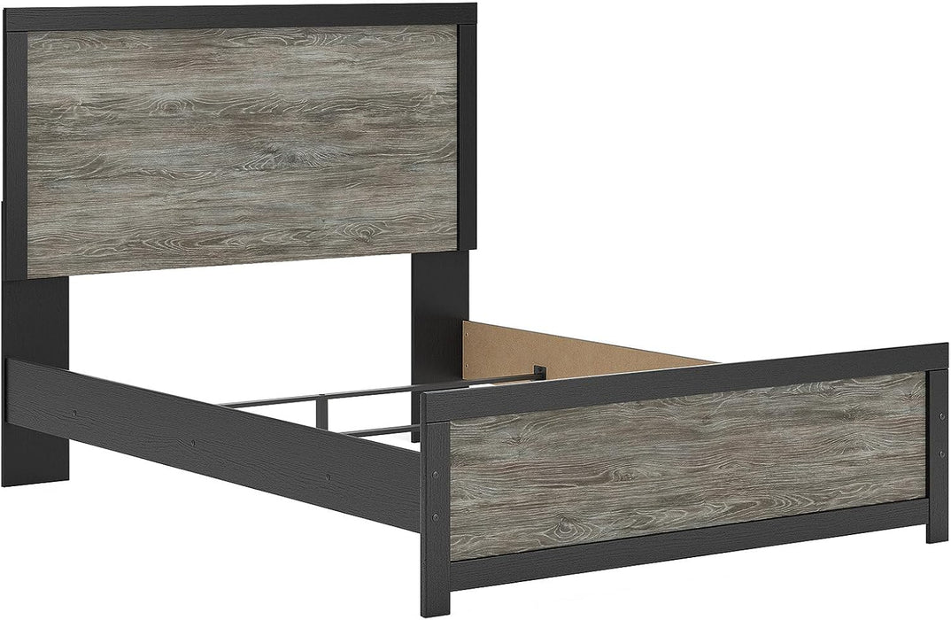 Signature Design by Ashley Jonnifer Queen Bed Frame with Headboard, Two-Tone Textured Look, Engineered Wood and Decorative Laminate, Warm Gray and Matte Black