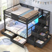 Black FullOverFull Bunk Bed LEDLighting Quality Durable