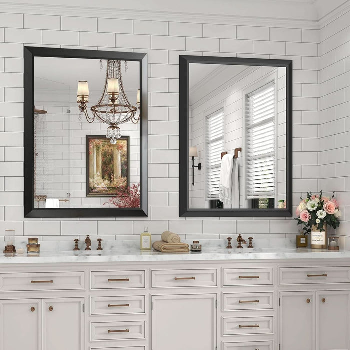 Matte Black Bathroom Mirror for over Sink 24X 36 Inch, Metal Thick Frame Rectangle Vanity Mirror for Wall, Anti-Rust, Horizontally or Vertically Mounted