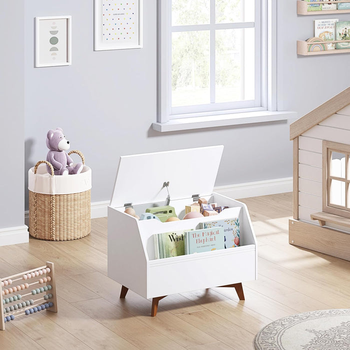 White SolidWood Toy Chest With BookStorageSolution