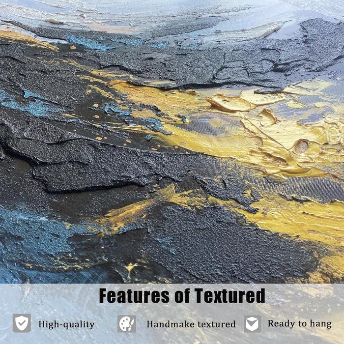 Abstract Canvas Wall Art Black and White Golden, 50% Handmade Thick Textured Painting 40"X20", Modern Art Picture Artwork for Living Room Bedroom Men Office Hallway Large Decoration