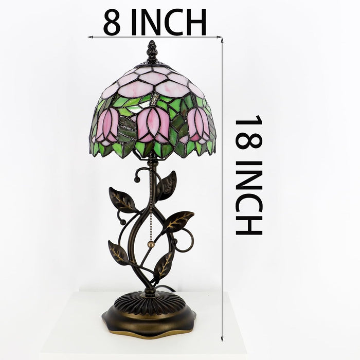 Tiffany Style Stained Glass Table Lamp Pink Tulip 18 Inch