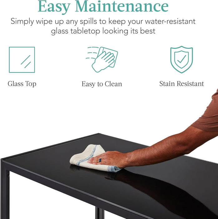 7-Piece Glass Dining Set, Modern Kitchen Table Furniture for Dining Room, Dinette, Compact Space-Saving W/Glass Tabletop, 6 Upholstered PU Chairs, Metal Steel Frame - Black