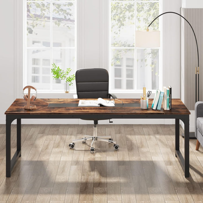 Modern Computer Desk, 78.7 X 39.4 Inch X Large Executive Office Desk Computer Table Study Writing Desk Workstation for Home Office,Rustic/Black
