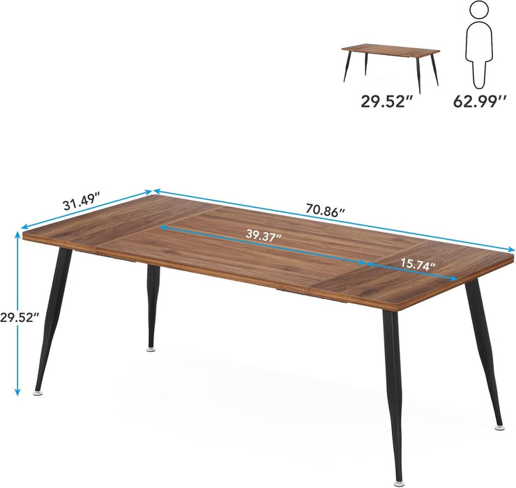 70.9 Inch Large Dining Table for 6 to 8, Industrial Kitchen Table Furniture with Metal Legs, Modern Faux Wood Rectangular Dinner Table for Dining Room, Rustic Brown/Black