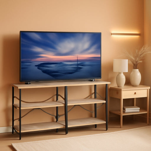 TV Stand for TV up to 65 Inch, 55 Inch Media Console Table with 3-Tier Storage Shelves for Living Room, Entertainment Center with Metal Frame, Gray