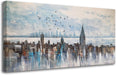 Cityscape Wall Art New York City Skyline Canvas Picture Living Room, Modern Abstract Grey NYC Painting Framed Artwork for Bedroom Home Office Mens Room Wall Decor, Extra Large 58"X29"