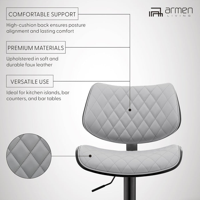 Leland Adjustable Grey Faux Leather and Black Finish Bar Stool