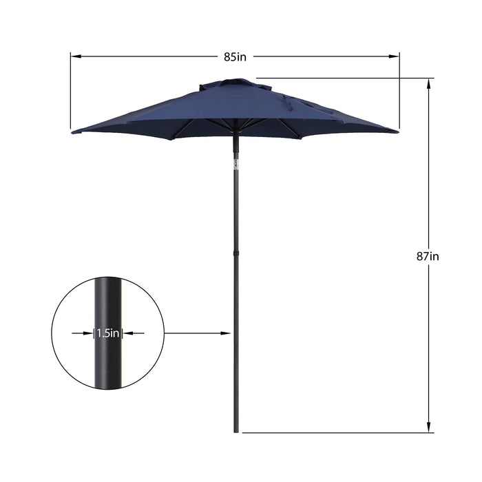 7.5Ft Navy round Outdoor Tilting Market Patio Umbrella with Push-Up Function