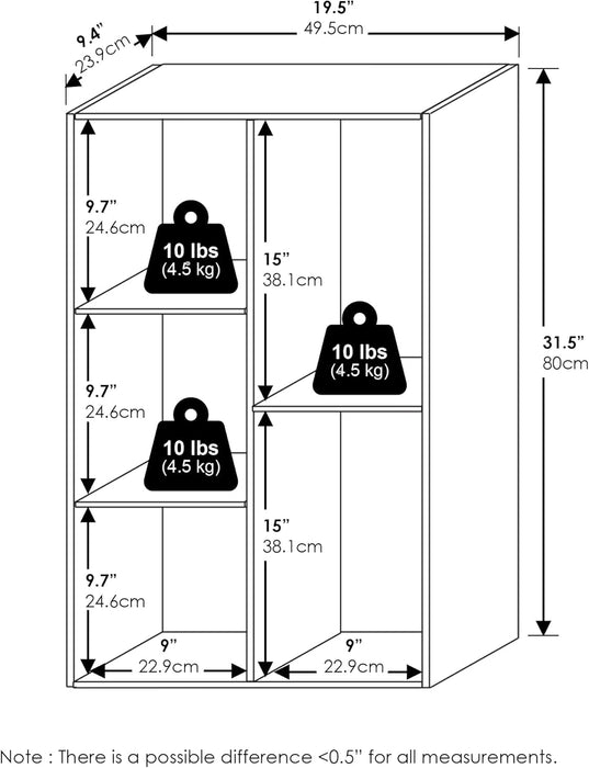 LUDER Book Shelf, 5-Cube Bookshelf, Reversible Bookcase, 9.4 X 19.5 X 31.5, for Living Room, Bedroom, Home Office, White