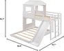 Twin over Full Bunk Bed Frames Loft Bed with Slide, House Roof, Window and Safety Guardrails for Boys or Girls, White