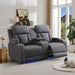 Breathable Leather Power Recliner Sofa Set, 3 Piece Living Room Furniture Set, Electric Reclining Couch Loveseat Chair with Cup Holders, LED Light, USB Port and Storage for Home Theater (Blue-Gray)