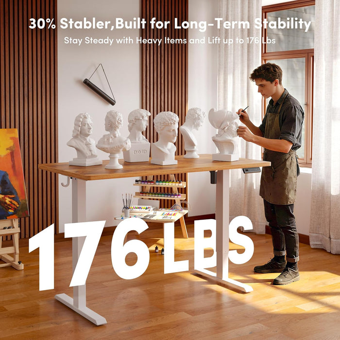 32 X 20 Small One-Piece Standing Desk, Adjustable Height Electric Computer Home Office Sit Stand up Workstation, with 4 Memory Presets, Headphone Hook, Light Vintage