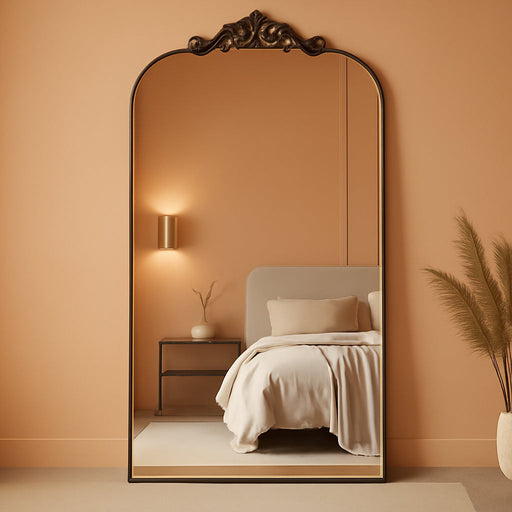 Arched Full Length Mirror, 71"X28" Floor Mirror with Carved, Full Body Mirrors for Homedecor, Standing/Halling Large Wall Mirror for Bedroom, Living Room, Cloakroom, Bronze, Retro Style