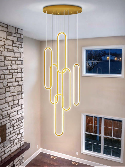 Modern Led 6 Ring Gold Chandeliers Foyer Chandeliers,Larger High Ceiling Chandelier for Living Room,Oval Ring Chandelier for Entryway Staircase