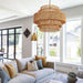 28.7In Large Rattan Chandelier 8-Light Gold Boho Rattan Chandelier