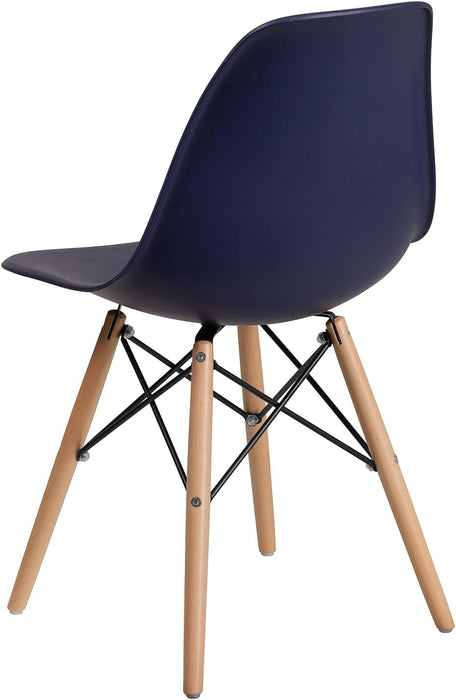 Elon Series Navy Plastic Chair with Wooden Legs for Versatile Kitchen, Dining Room, Living Room, Library or Desk Use