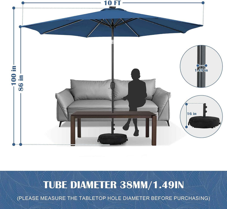88 LED 10 FT Solar Patio Umbrella with Base, Navy