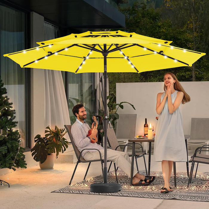 9 Ft 3-Tier Outdoor LED Lighted Patio Umbrella W/Crank, Yellow
