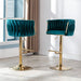 Modern Swivel Bar Stools Set of 2, Velvet Adjustable Height Barstool with Barrel Back Kitchen Island Counter Bar Chair with Golden Base, Teal Green