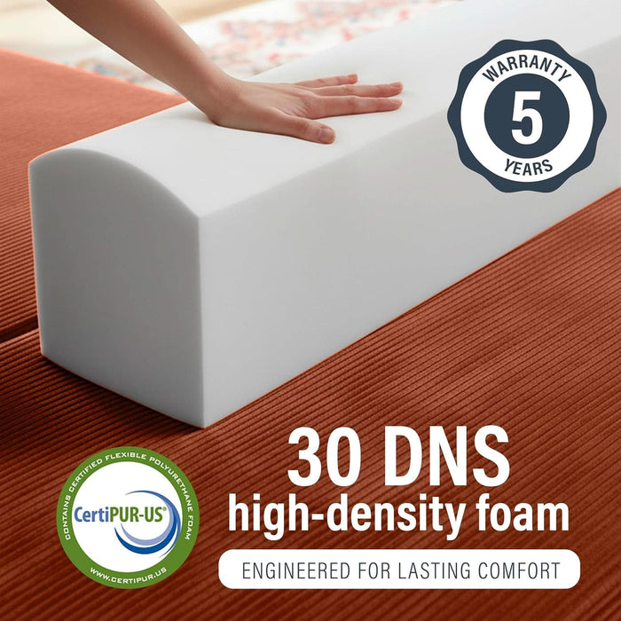 2-Piece Modular Corduroy Ottoman – Boneless Convertible Floor Sleeper & Guest Seating Mat – Pet-Friendly, High-Density Certipur-Us Foam, Washable Covers, Anti-Slip Base – Orange
