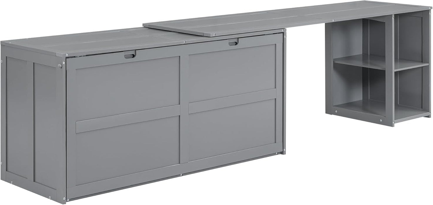 Murphy Bed Queen,Murphy Bed Cabinet W/Rotable Desk,Wood Hidden Wall Bed W/Storage Cabinet,Folding Bed Frame for Guest Room,Bedroom,Living Room,Gray