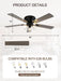 52 Inch Vintage Ceiling Fan with Light and Remote Control | Flush Mount Chandelier Fandelier Rustic with 6 Speeds 5 Reversible Blades for Bedroom Kitchen Dining Room