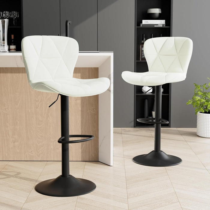 Bar Stools Set of 2,Adjustable Swivel Barstools,Counter Height Barstools with Backs Faux Leather Kitchen Island Bar Chair, White
