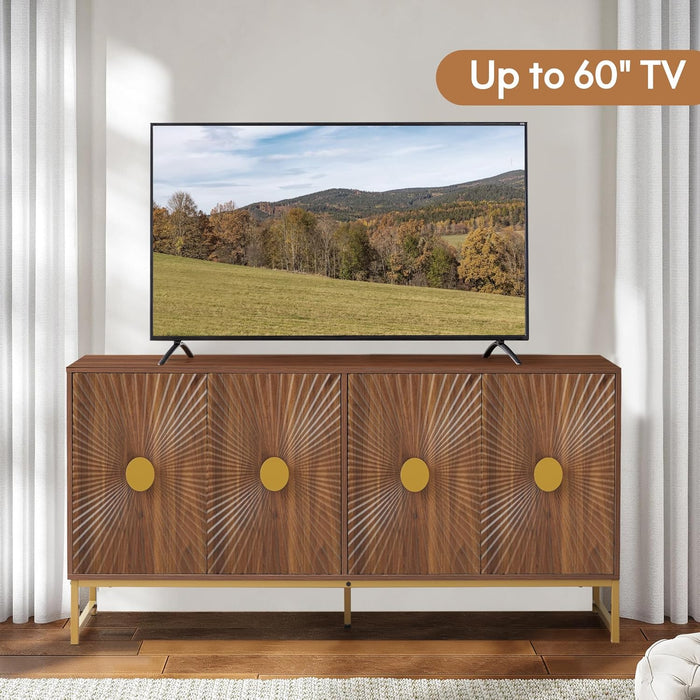 Sideboard Buffet Cabinet with Storage, Luxury Kitchen Storage Cabinet with 4 Doors and Adjustable Shelves, Accent Coffee Bar Buffet Table for Kitchen Dining Room (Walnut)