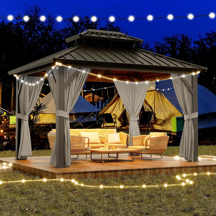 10x12 Feet SturdyHardtop Gazebo Grey Weatherproof Netting