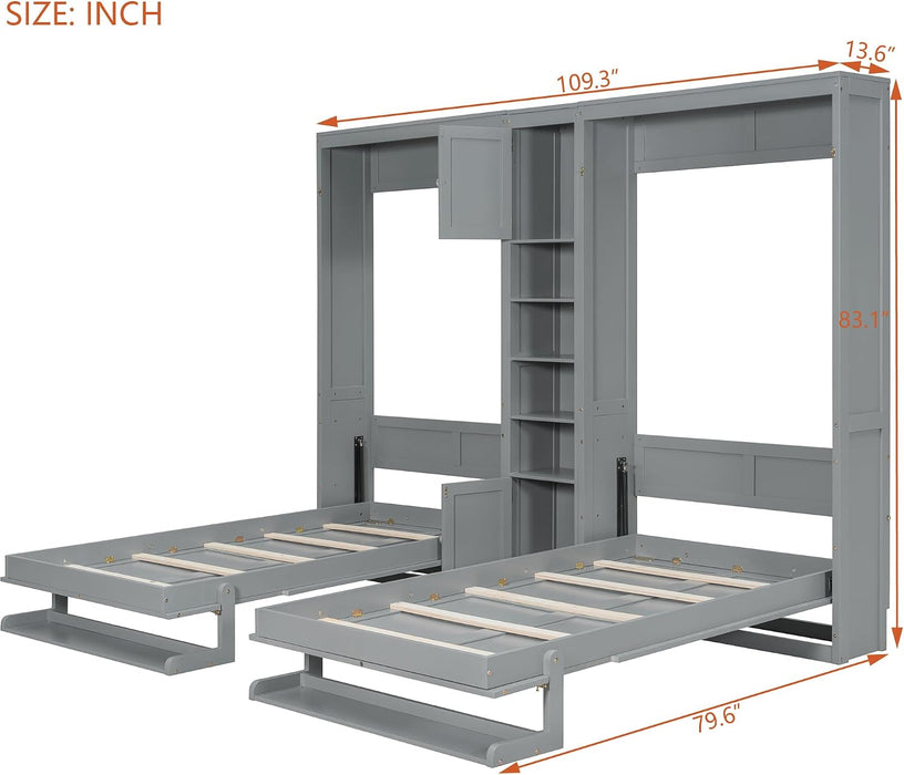 SlateGray Contemporary Murphy Dual Twin Beds Cabinetry
