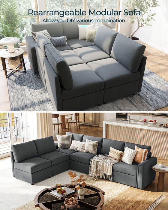 Modular Couches and Sofas Sectional with Storage, 6 Seat Sectional Sofa for Living Room, U Shaped Sectional Couch with Reversible Chaises, Dark Gray