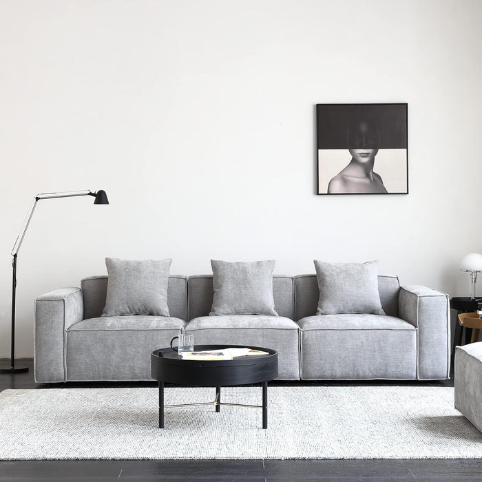 Luxury Modular Sectional Living Room Sofa Set, Modern Minimalist Style Couch with Ottoman and Chaise, L-Shape, Grey