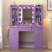Vanity Desk with Mirror and Lights, 43" Purple Makeup Vanity Set with 5 Drawers & Glass Cabinets, Makeup Tray, Power Outlet & Adjustable LED Lights, Dressing Table for Women & Girls Bedroom