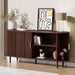 63" Sideboard Buffet Cabinet with Storage,Mid Century Modern Fluted Accent Coffee Bar Console Table,Tambour Sliding Doors& Adjustable Shelf for Kitchen, Living Room, Entryway，Walnut