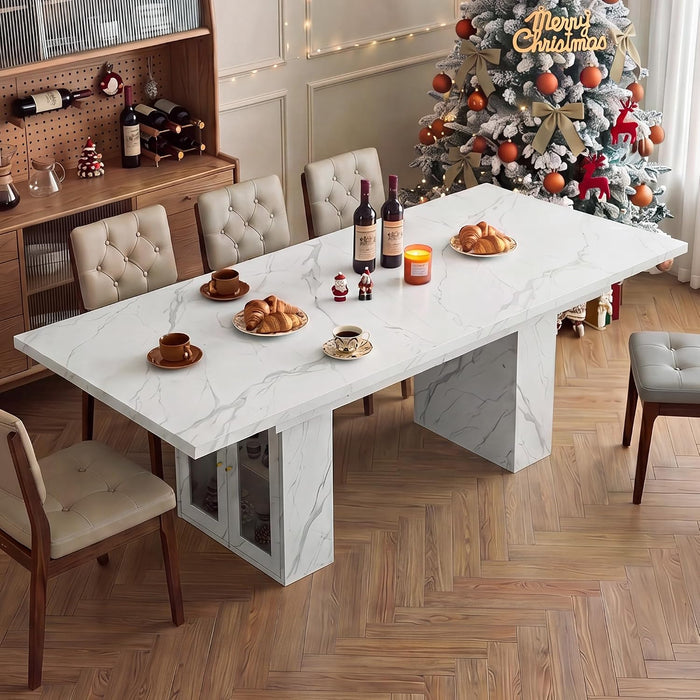 51"-78" Extendable Dining Table for 4-8, White Faux Marble Dining Table | Modern Kitchen Table with Hidden Storage, Rectangle Dinner Tables for Dining Room Kitchen Living Room (White Marble)