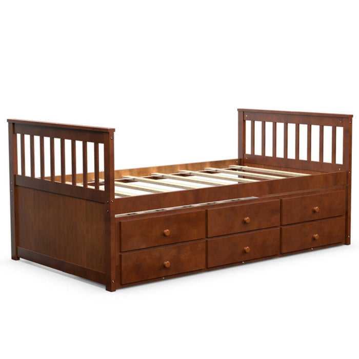 Twin Captains Bed with Trundle and 3 Storage Drawers