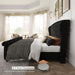 Queen Size Platform Bed Frame, Velvet Upholstered Sleigh Bed with Scroll Wingback Headboard Footboard/Button Tufted/No Box Spring Required/Easy Assembly/Black