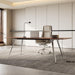 Writing Computer Desk, 60-Inch Large Executive Desk Office Workstation with Chrome-Plated Legs and Built-In Power Outlet, Writing Table Business Furniture, Modern Minimalist Style for Home Office