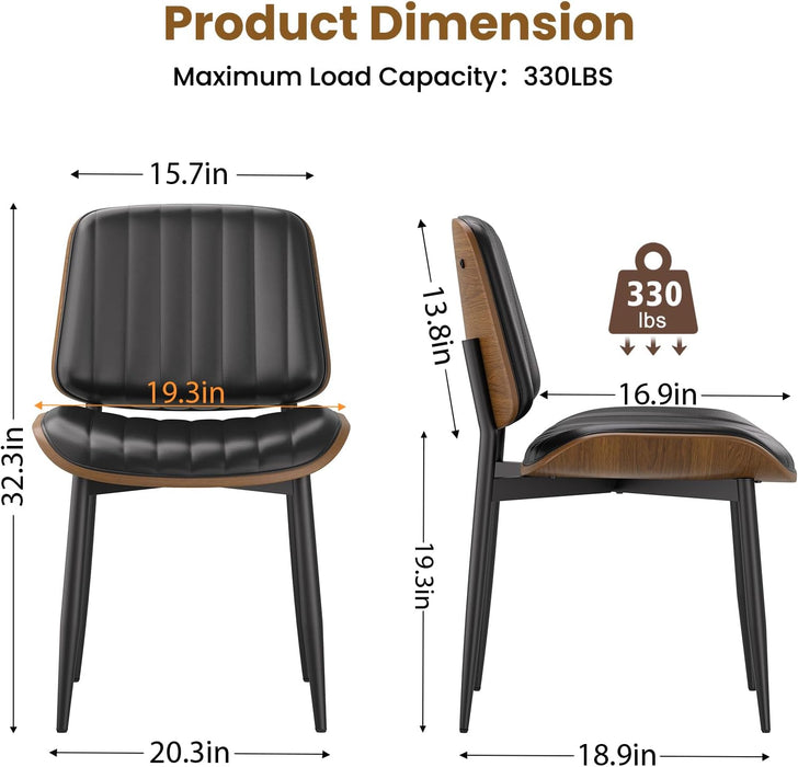 Dining Chairs Set of 2, Mid Century Modern PU Leather Kitchen Chairs