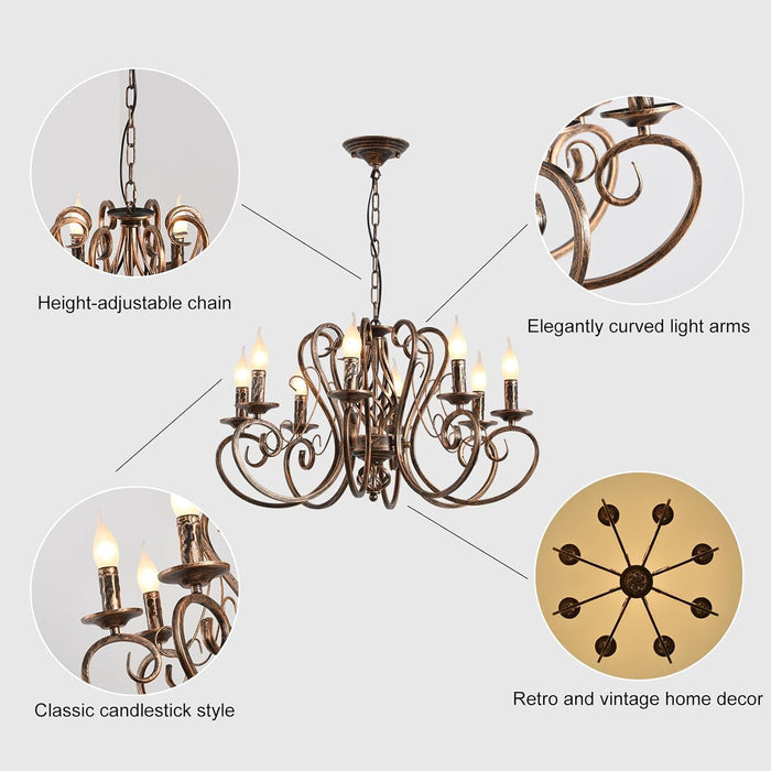 Eight Light French Country Adjustable Pendant Chandelier